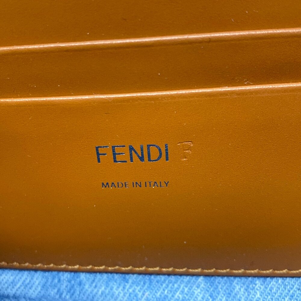 Fendi Baguette Mini Handbag 8BS017-AP4N Light Blue Brown Jacquard Leather - Picture 9 of 15